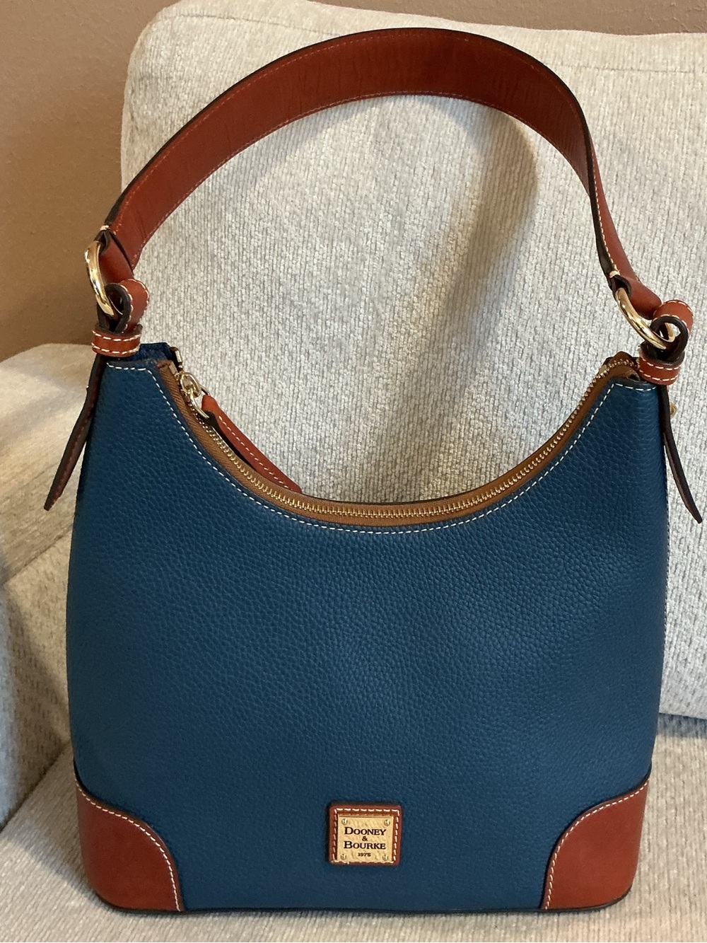 Dooney & Bourke Pebble Grain Hobo Bag - Blue / Tan Trim
